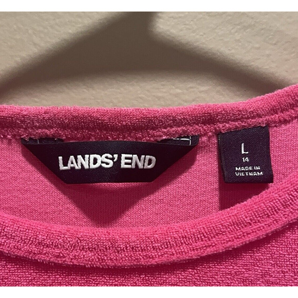 Lands End Women's Pink Terry Cloth Beach Pool Cover Up L Bright Comfort Casual - Picture 2 of 10